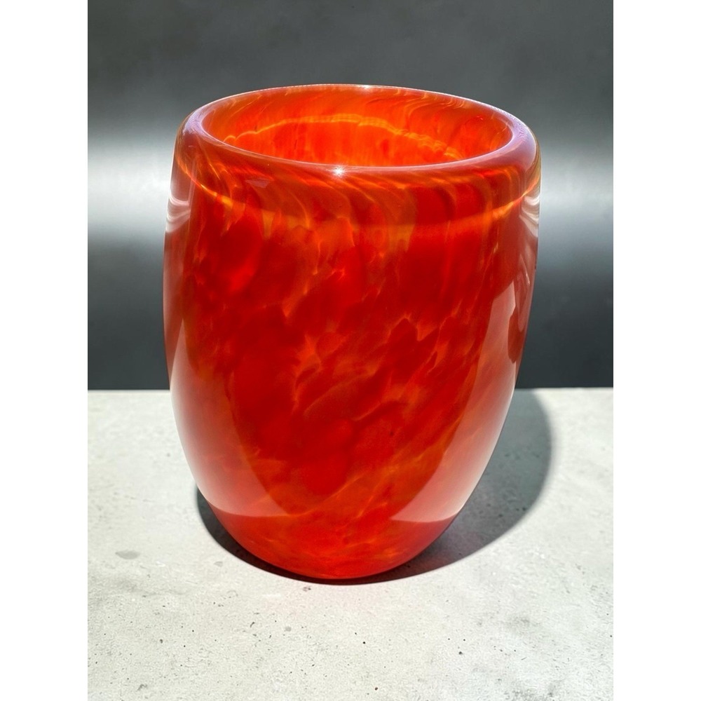 Dehanna Jones 2024 Orange Swirl Art Glass Votive Candle Holder 5" Signed